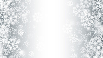 Merry Christmas And Happy New Year Snowflakes Blurred Motion Effect On Light Silver Background