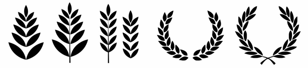 Foliate laurels branches set. Vector illustration. Black circular laurel wreath collection. © Paolo