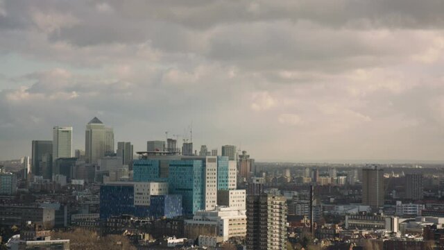 Clouds passing through the London sky about the city skyline 