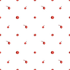 Seamless berries pattern. Watercolor fruits  background with red holly berries for textile, christmas wrapping paper, holidays decor