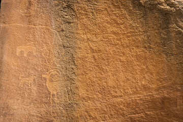 Closeup of the petroglyphs on a canyon wall in Capitol Reef National Park in Utah
