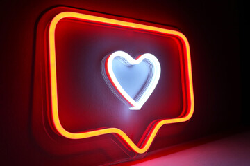 Neon sign red and white like Instagram heart in the decor. Trendy style. Valentine day. Neon sign. Custom neon. Home decor. 