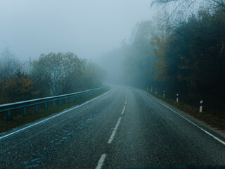Fototapeta premium road fog autumn nature travel trip landscape
