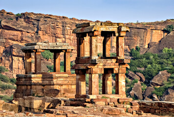 Fototapeta premium Ancient , two storied observation tower in Badami fort, Karnataka, India.