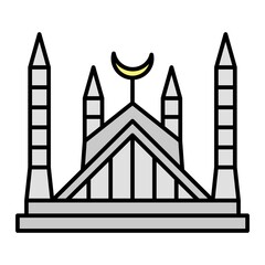 Vector Faisal Mosque Filled Outline Icon Design