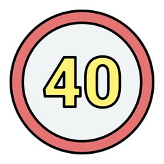 Vector Speed Limit 40 Filled Outline Icon Design