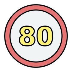  Vector Speed Limit 80 Filled Outline Icon Design