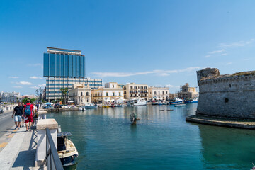 Gallipoli, Lecce, Puglia - August 20 2021: view of the city from the Pope John Paul II bridge
