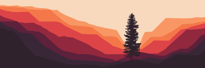 mountain landscape with pine tree silhouette vector flat design good for wallpaper, background, web banner, backdrop, tourism design, and design template