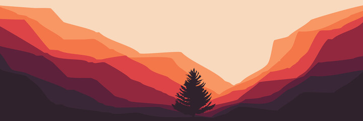 mountain landscape with pine tree silhouette vector flat design good for wallpaper, background, web banner, backdrop, tourism design, and design template
