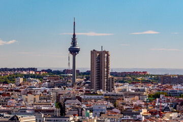 Madrid, Spain- October 5, 2021: Panoramic view of the Spanish television tower called 