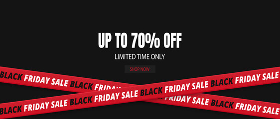 Black Friday Sale Banner. Discount background with red tape. Vector 