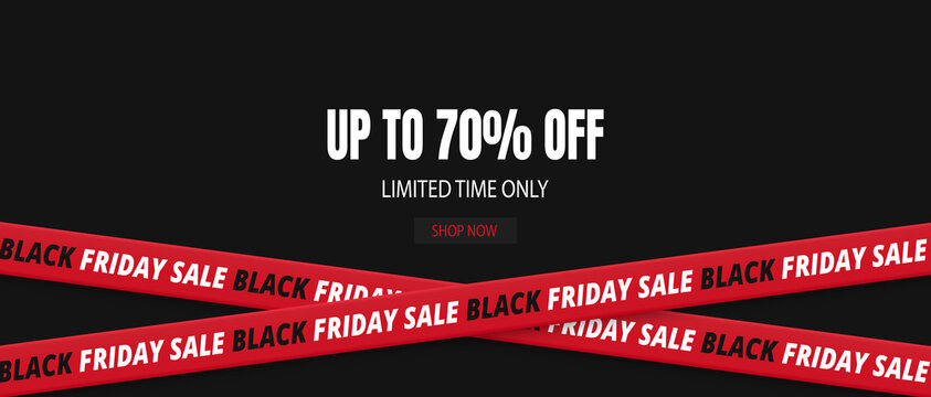 Black Friday Sale Banner. Discount Background With Red Tape. Vector 