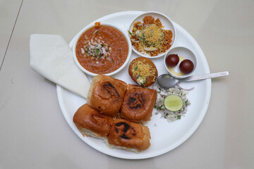 Traditional Pav Bhaji and Gulab Jamun. Favorite Indian Food.