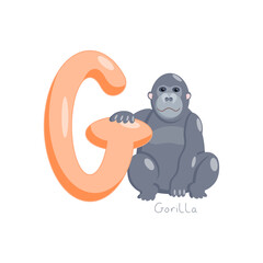 Letter G. Children's alphabet, cute gorilla. Vector illustration for learning English.