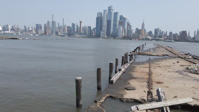 View of the Manhattan, New York skyline across the Hudson River from Hoboken New Jersey