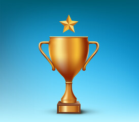 Golden winner award first place cup with a star for achievement