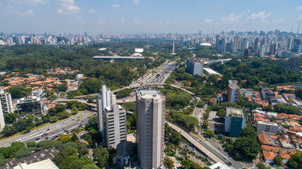 Aerial view of the city of São Paulo, Brazil.
In the neighborhood of Vila Clementino, Jabaquara, south side. Aerial drone photo. Avenida 23 de Maio in the background