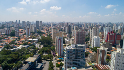 Fototapeta premium Aerial view of the city of São Paulo, Brazil. In the neighborhood of Vila Clementino, Jabaquara, south side. Aerial drone photo. Avenida 23 de Maio in the background