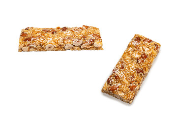 Bar with mix of nuts isolated on a white background.