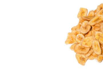 Banana chips isolated on a white background. Dehydrated banana.