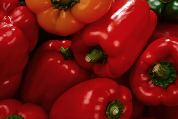 Fresh red, green, yellow bell pepper background.