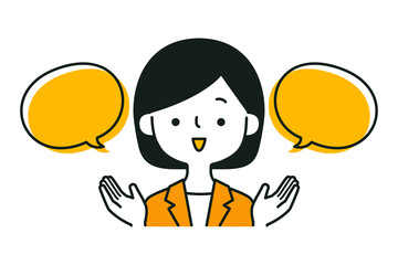 スーツを着たビジネスウーマンと吹き出しのイラスト