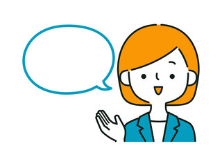スーツを着たビジネスウーマンと吹き出しのイラスト