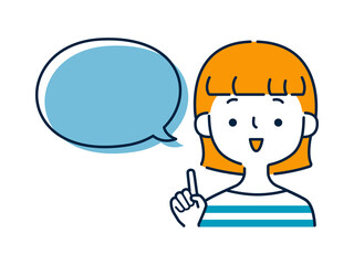 私服の女性と吹き出しのシンプルなイラスト