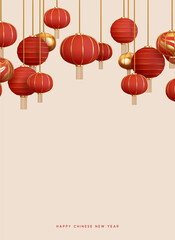 Red hanging lantern Traditional Asian decor. Decorations for the Chinese New Year. Chinese lantern festival. Realistic 3d design. Web poster, greeting card, headers website vector illustration