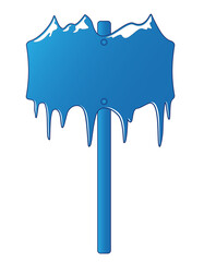 Creative winter sale sign with mountains, icicles. 3d winter sale label with text, creative winter design to use for christmas sale card, discount card. Editable blue illustration isolated on white.