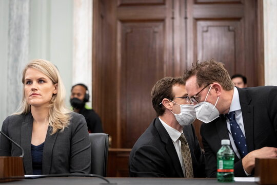 Former Facebook employee and whistleblower Frances Haugen testifies during a hearing entitled 'Protecting Kids Online: Testimony from a Facebook Whistleblower' in Washington
