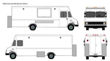 2000s Chevrolet P30 Step Van Food Truck - obrazy, fototapety, plakaty