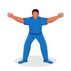 Cricket Bowler Or Fielder Open Arms In Standing Pose.
