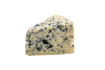 Piece of the blue cheese with mold isolated on a white background