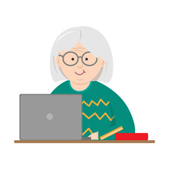 Fototapeta na wymiar Happy grandmother with laptop studying online