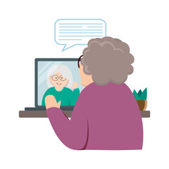 Older women communicate by video call