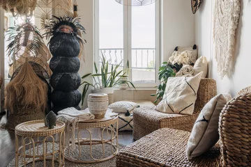 Fotobehang Boho Room with boho interior design and comfortable furniture  © brizmaker