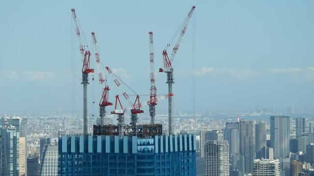 超高層ビル 建設現場　タイムラプス
