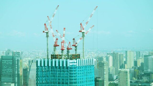 超高層ビル 建設現場　タイムラプス