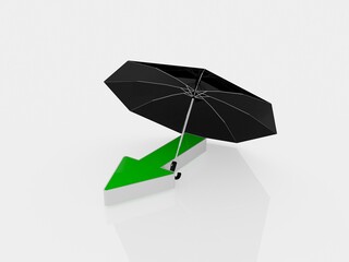 3d illustration umbrella with green arrow
