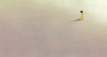 Dream, freedom, motivation, aspiration and hope concept art. Surreal painting of a lonely girl with the light. Conceptual idea painting, 3d illustration