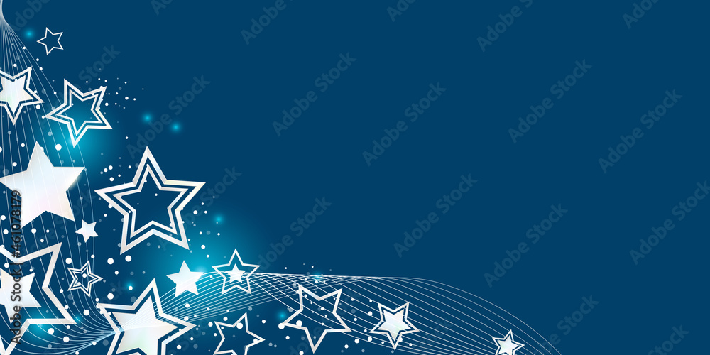 Wall mural christmas white stars on a blue background banner - christmas and happy new year design