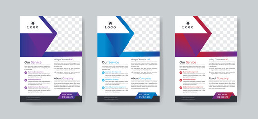 Corporate Business Flyer Template Layout with 3 Colorful Accents and Grayscale Image Masks