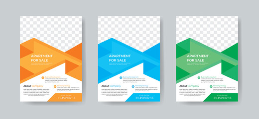 Corporate Business Flyer Template Layout with 3 Colorful Accents and Grayscale Image Masks