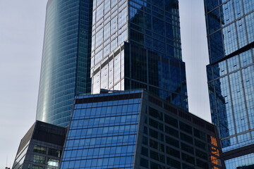 Fototapeta na wymiar blue skyscrapers in the Moscow city