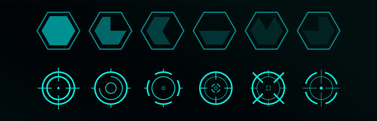 Futuristic cyberpunk hud ui elements. Sci-fi interface, high tech bars, gaming panel dashboard design. Vector infographic