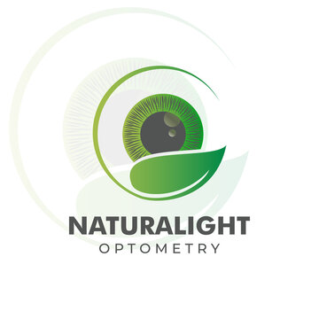 naturalight optometry logo, creative vector eyeball with leaf strand