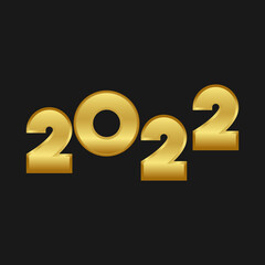 Golden Metal 2022 Happy New Year text and calendar design. 3d text golden Numbers style. Abstract isolated 2021 text effect design concept, black digits, 2022 background.