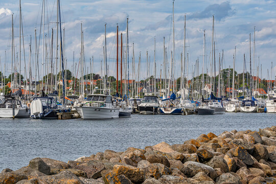 Sailboats moored at the Kerteminde marina. Kerteminde, Funen, Denmark, Europe
